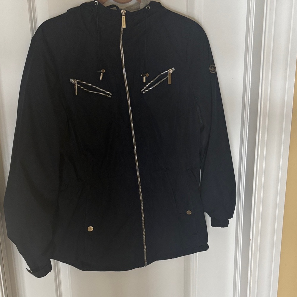 Michael Kors Navy blue Hooded rain Jacket with Zipper Details